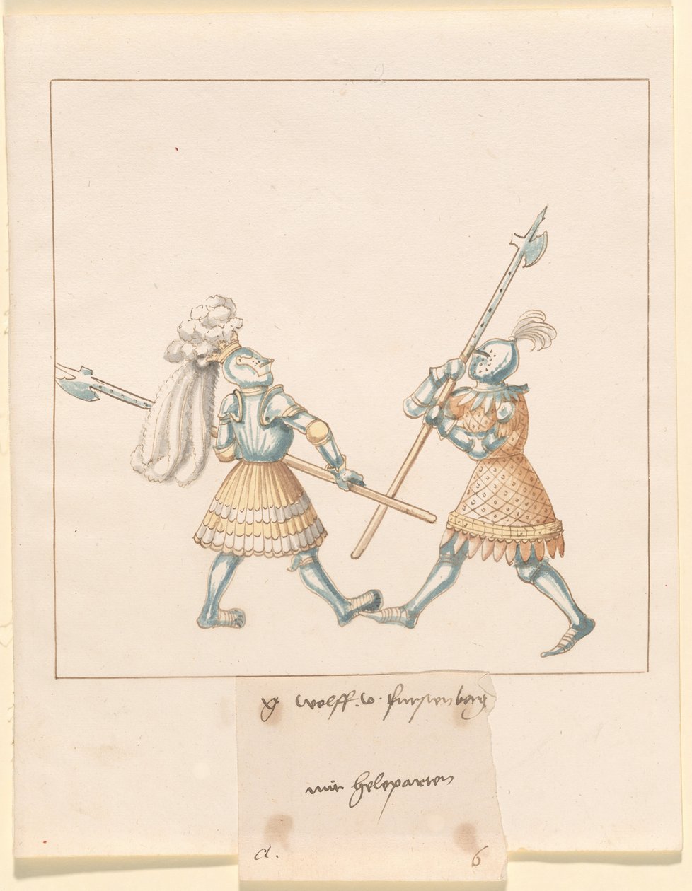 Freydal, Księga potyczek i turnieju cesarza Maksymiliana I: Walki na piechotę (potyczki) (tom III): G. Wolf von Fürstenberg mit Heleparten, płyta 141 autorstwa German 16th Century