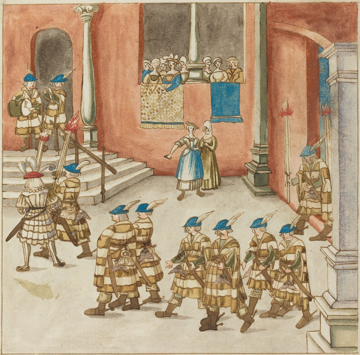 Procesja rycerzy oglądana przez panie na balkonie autorstwa German 16th Century