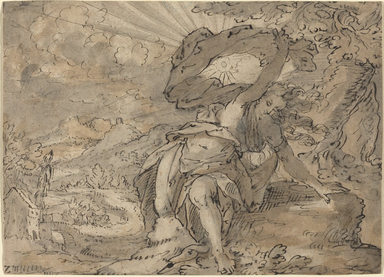 Alegoryczna postać kobieca w krajobrazie [recto] autorstwa German 17th Century