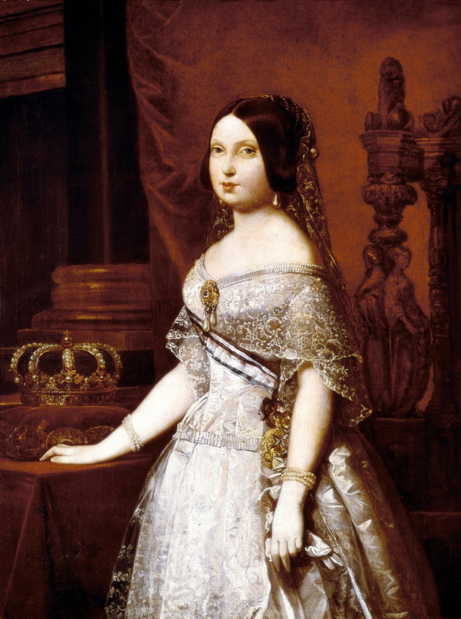 Portret królowej Hiszpanii, Izabeli II Hiszpanii (1830-1904), królowej Hiszpanii. Obraz niemieckiego Hernandeza Amoresa (1823-1894) autorstwa German Hernandez Amores