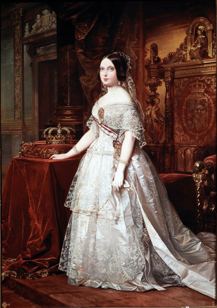 Portret królowej Hiszpanii Isabelle de Bourbon (Isabel de Borbon) II (1830-1904) Obraz niemieckiego Hernandeza Amoresa (1823-1894) autorstwa German Hernandez Amores