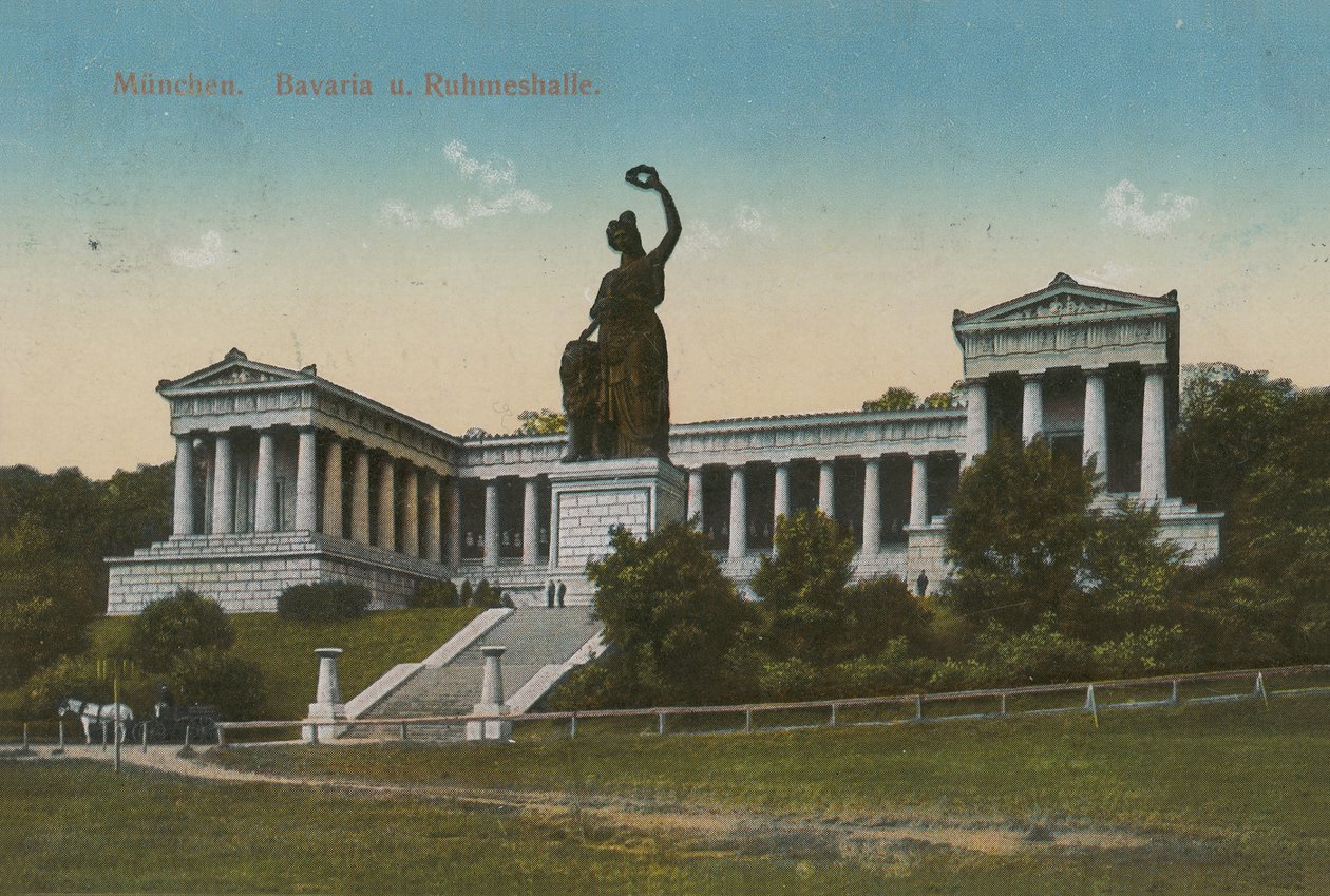 Posąg Bawarii i Ruhmeshalle, Monachium. Pocztówka wysłana w 1913 roku. autorstwa German Photographer