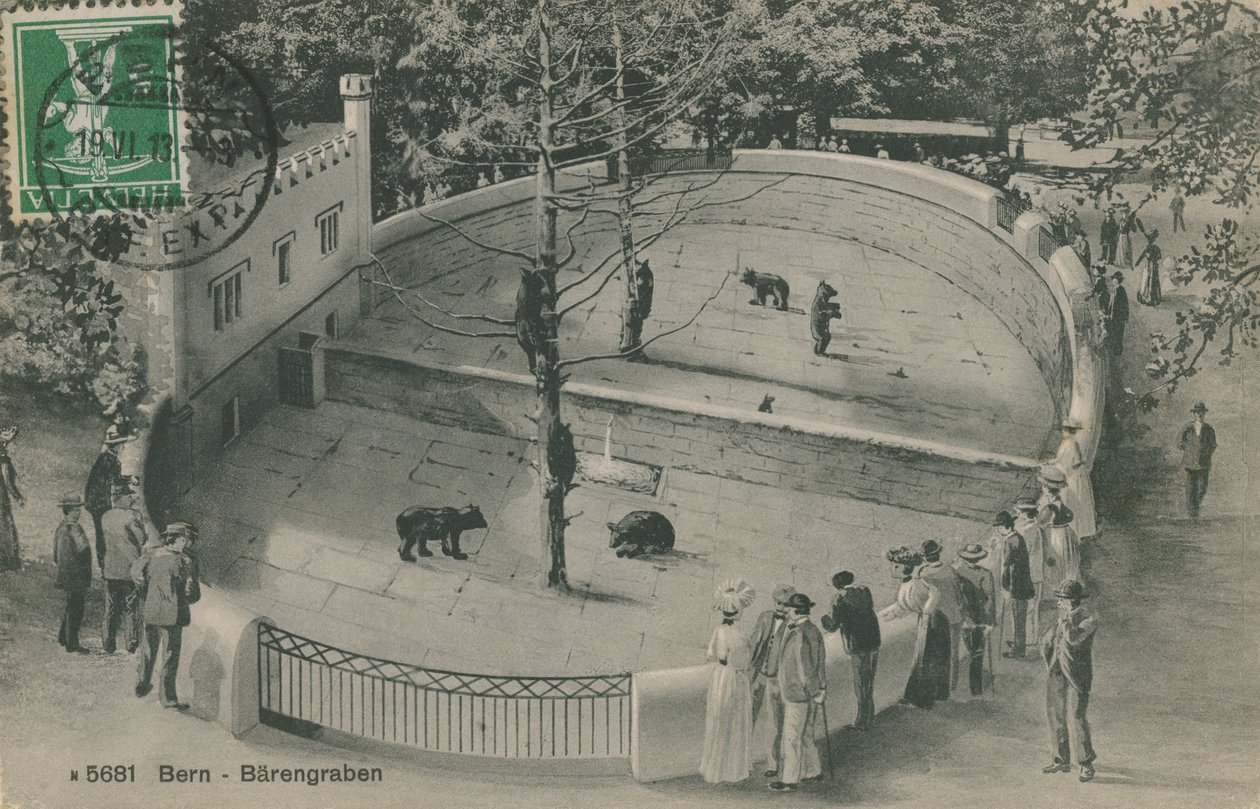 Berneńskie Zoo, Ogród Niedźwiedzi. Pocztówka wysłana 19 czerwca 1913 r. autorstwa German Photographer