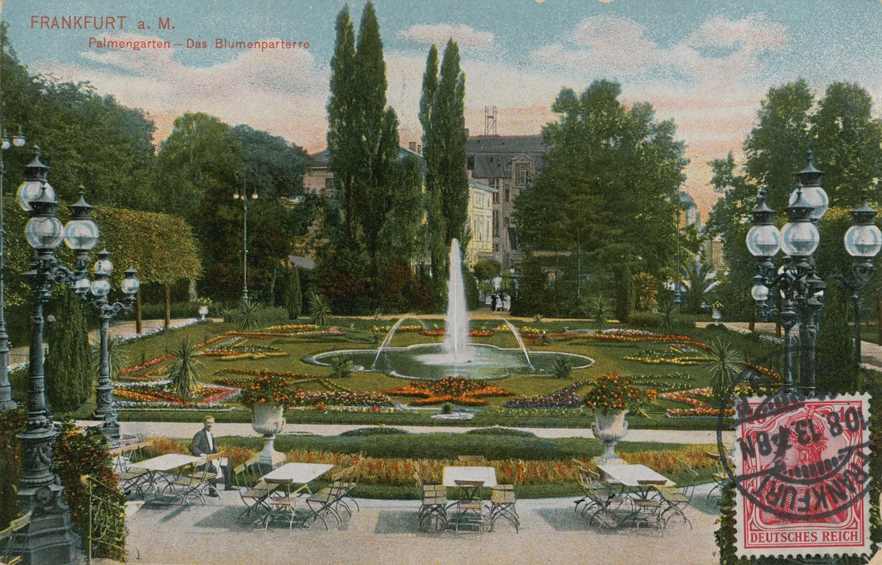 Frankfurt, Palmengarten, parter kwiatowy. Pocztówka wysłana w 1913 roku. autorstwa German Photographer