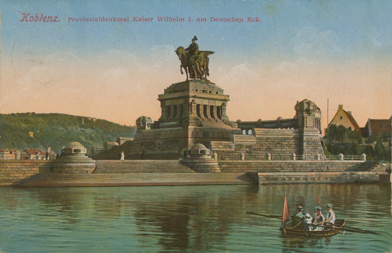 Pomnik cesarza Wilhelma I w Koblencji. Pocztówka wysłana w 1913 r. autorstwa German Photographer