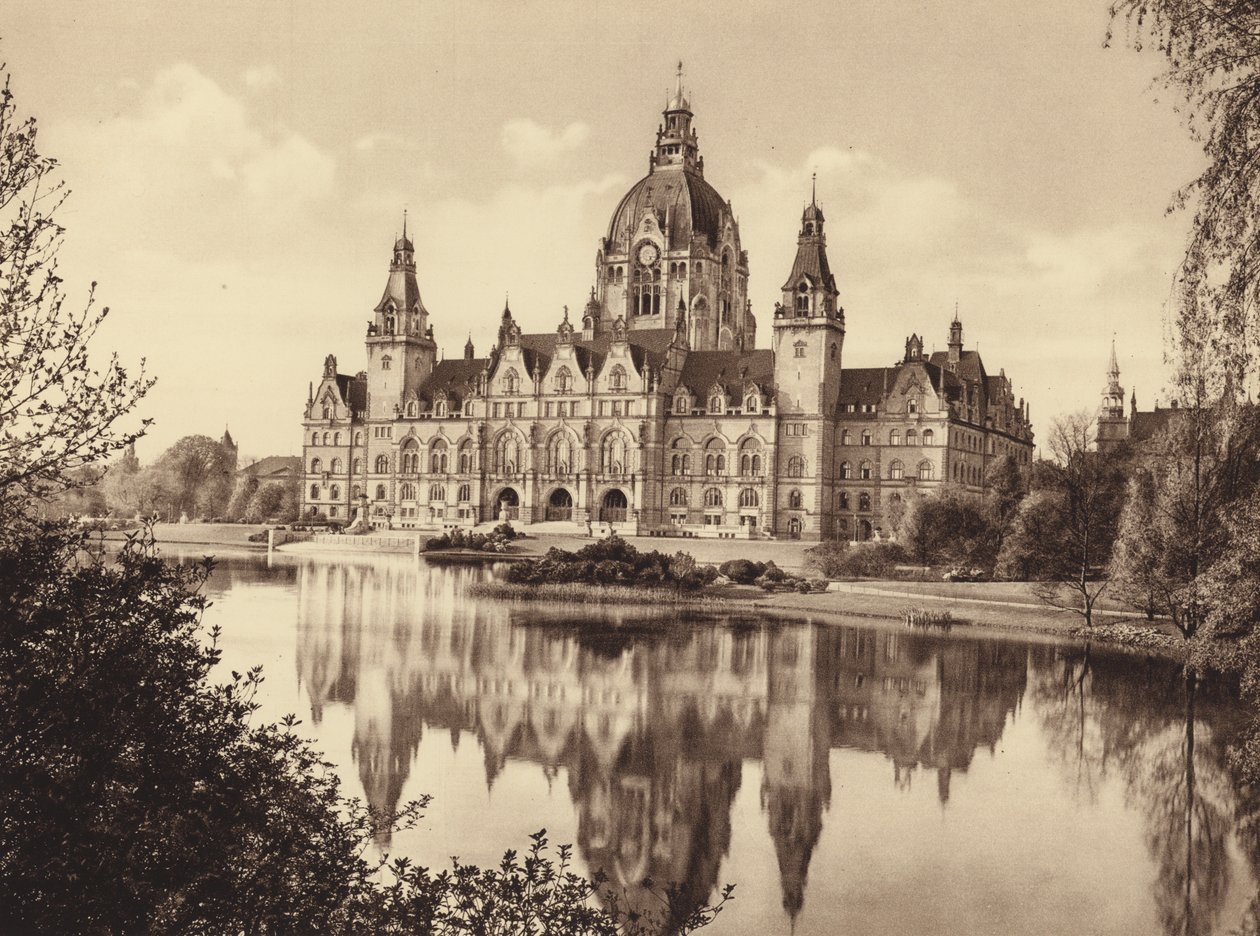 Nowy Ratusz, Hanower (zdjęcie czarno-białe) autorstwa German Photographer