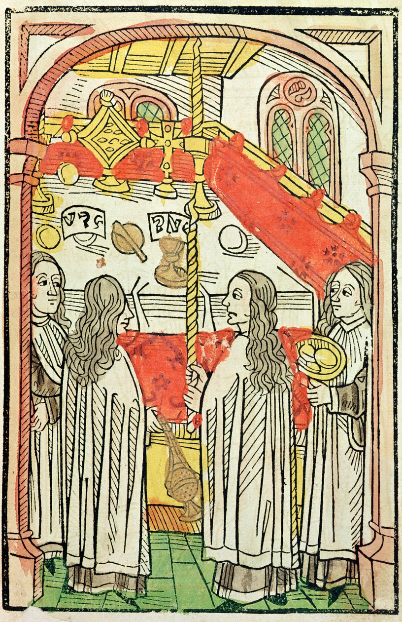Msza prawosławna na soborze w Konstancji 1415, ilustracja z Kroniki soboru w Konstancji Ulricha Richentala (1378-1437) 1483 (kolorowy drzeworyt) autorstwa German School