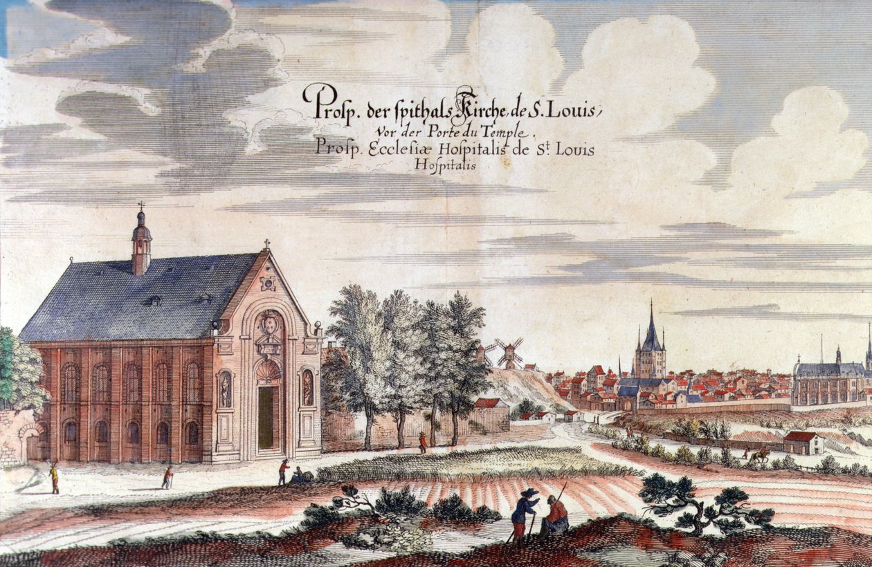Widok Paryża (kolorowy grawerunek) autorstwa German School