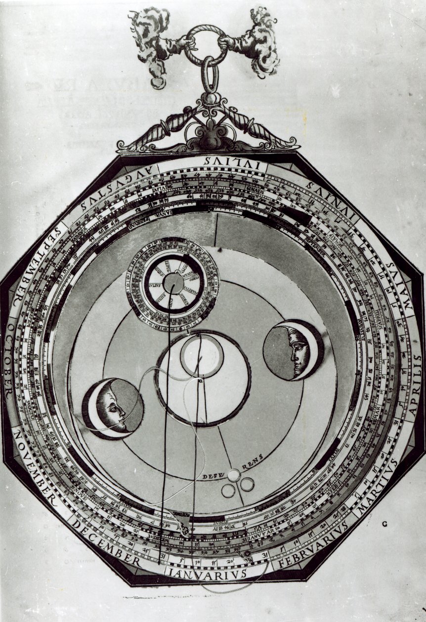 Volvelle, prawdopodobnie przedstawiający cykle Księżyca, według ilustracji Petrusa Apianusa z Astronomicon Caesareum, 1540 autorstwa German School