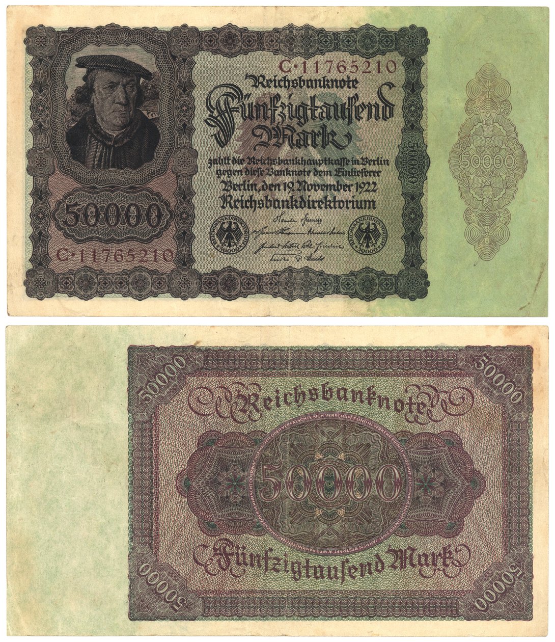 Banknot pięćdziesiąt tysięcy marek, 1922 (odwrócony i odwrócony) autorstwa German School