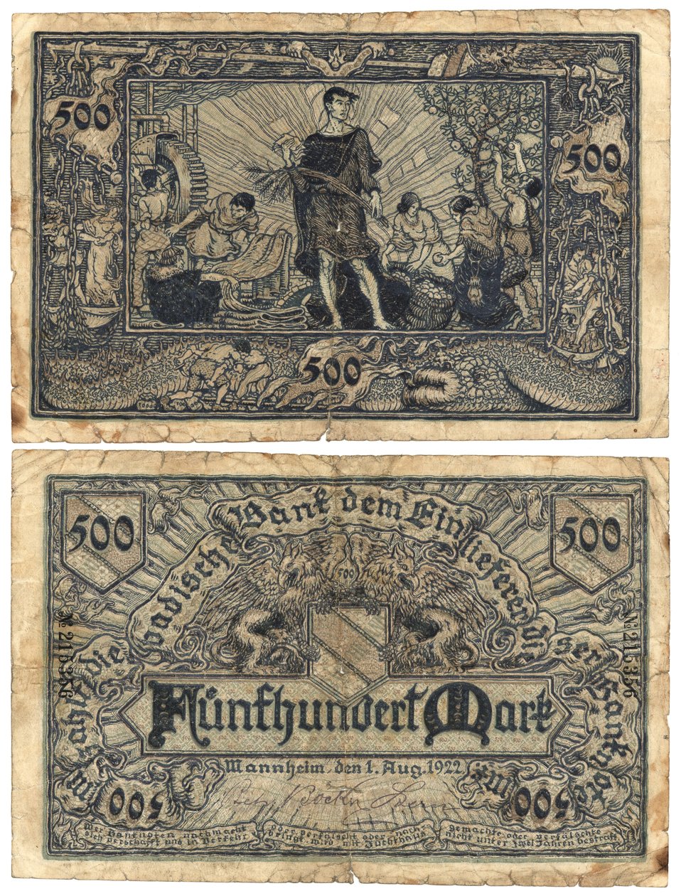 Banknot pięćset marek, 1922 (odwrócony i odwrócony) autorstwa German School