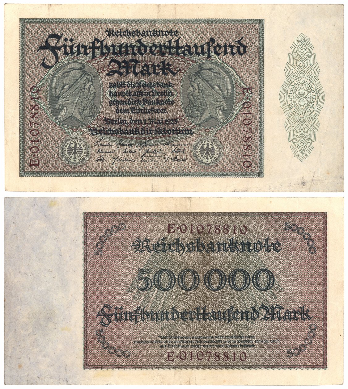 Banknot pięćset tysięcy marek, 1923 (odwrócony i odwrócony) autorstwa German School