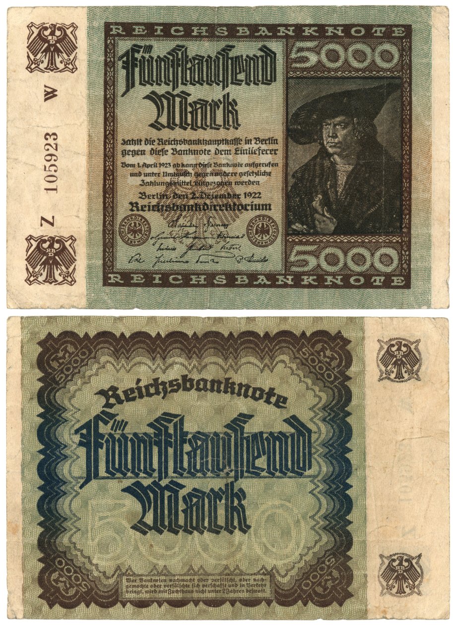 Banknot 5 tysięcy marek, 1922 (odwrócony i odwrócony) autorstwa German School