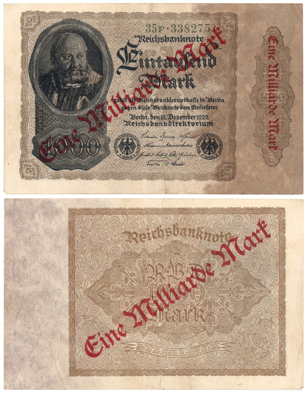Banknot o wartości miliarda marek, 1922 autorstwa German School
