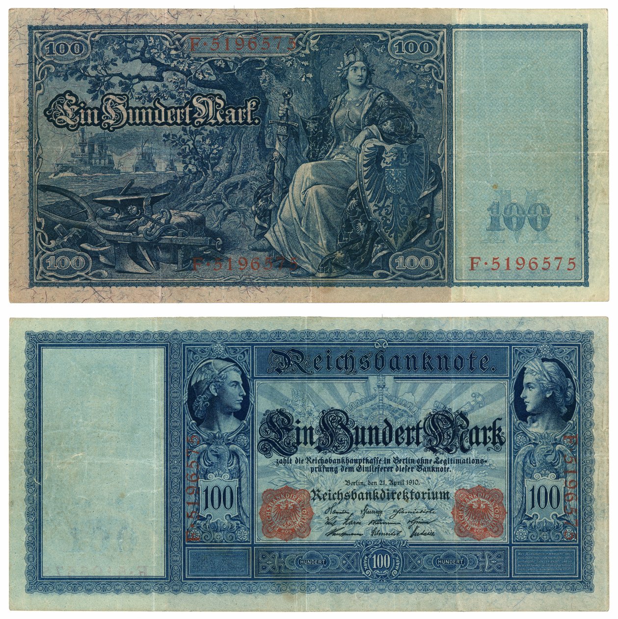 Banknot stumark, 1910 (odwrócony i odwrócony) autorstwa German School