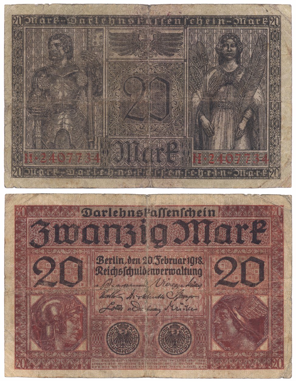 Banknot dwudziestomarkowy, 1918 (odwrócony i odwrócony) autorstwa German School