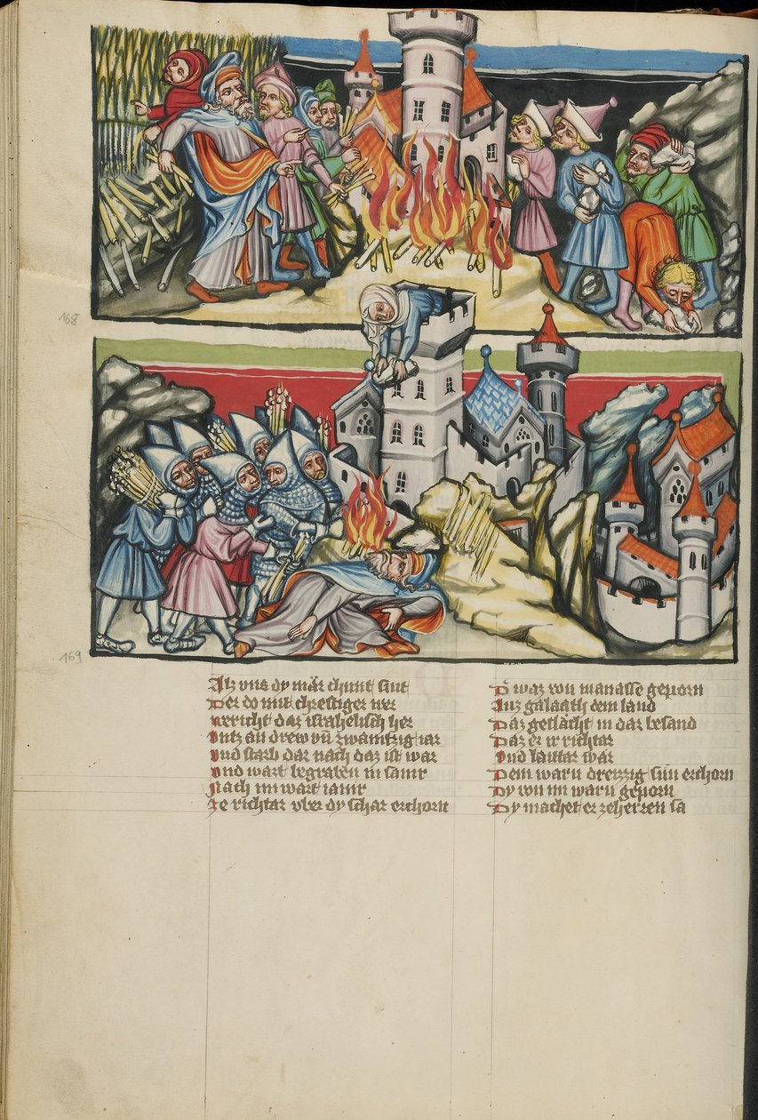 Iluminacje Abimelecha z Weltchronik Ms 33 fol. 137v, c.1400-10 (tempera, złota i srebrna farba, tusz na pergaminie) autorstwa German School