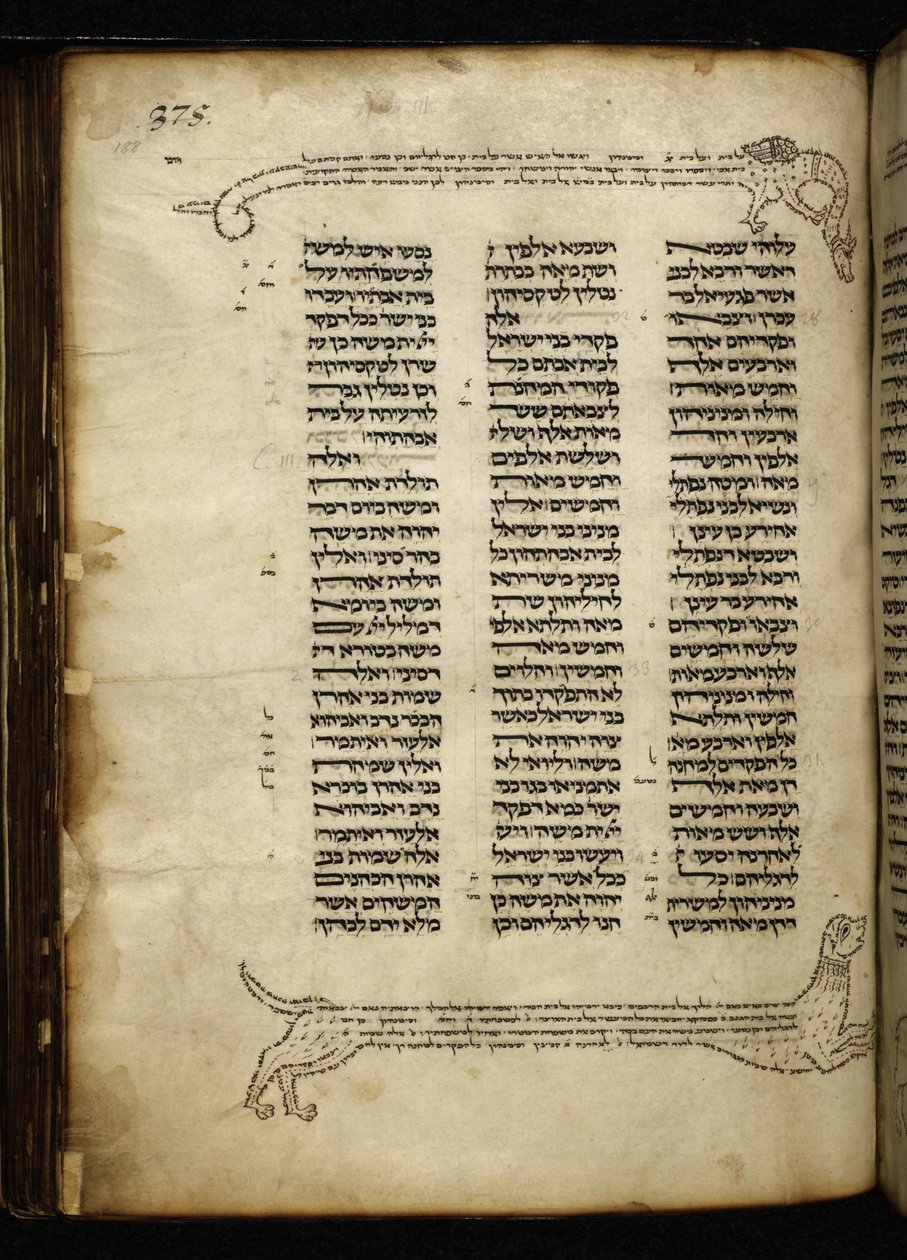 Dodać. 21160, f.188, Mikrografia dwóch psów goniących jelenia, drzewo z ptakami i smokiem, pod Numerami (rozdz. 2-3). autorstwa German School