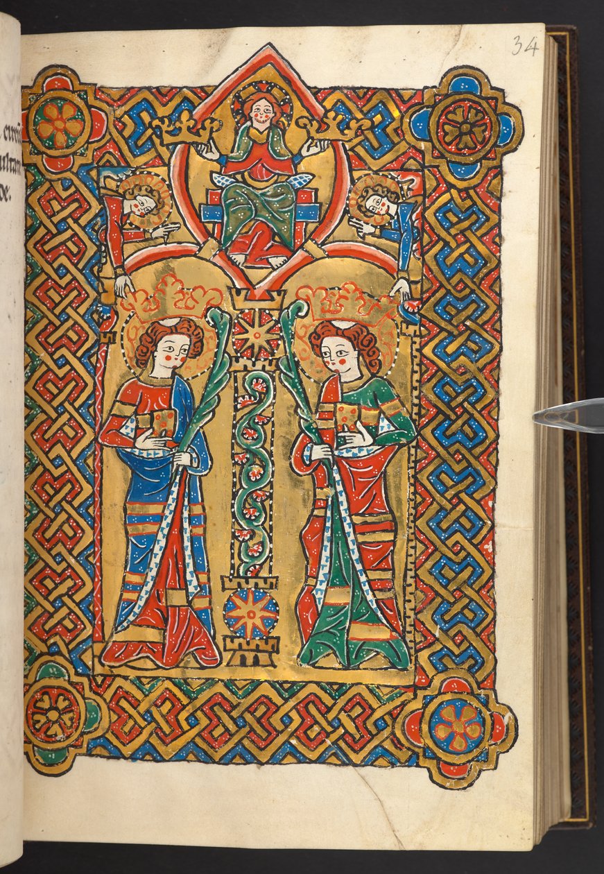 Dodać. 60629, f.34 Chrystus i aniołowie koronują dwóch świętych monastycznych (welum) autorstwa German School