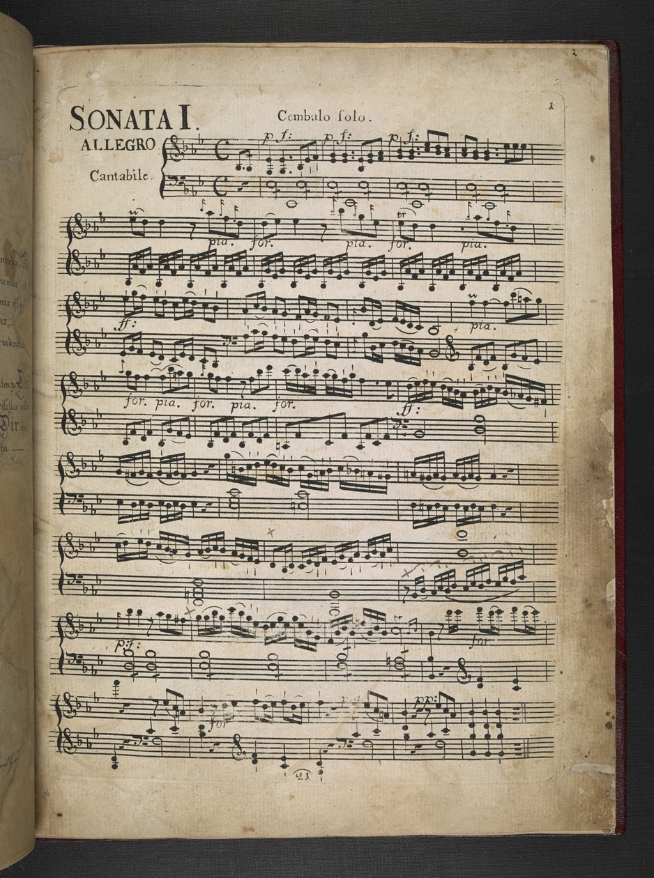 Dodaj MS 41631 f.2r Sonata I, Musical Score, z „Trzech sonat na fortepian do Najczcigodniejszego Arcybiskupa i Elektora Kolonii Maksymiliana Friedricha...”, Ludwiga van Beethovena autorstwa German School