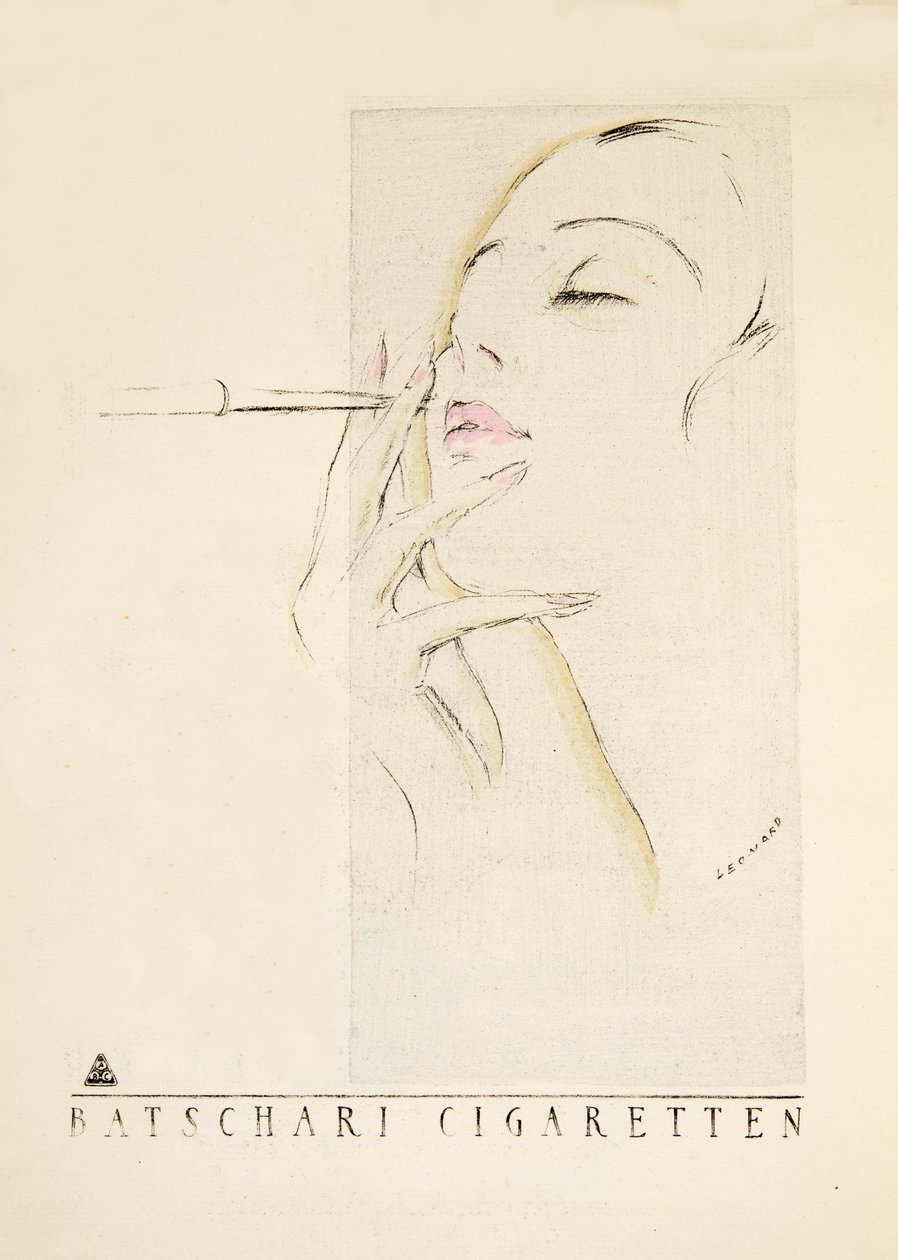 Reklama "Batschari Cigaretten", od Styl, pub.1922 (druk pochoir) autorstwa German School