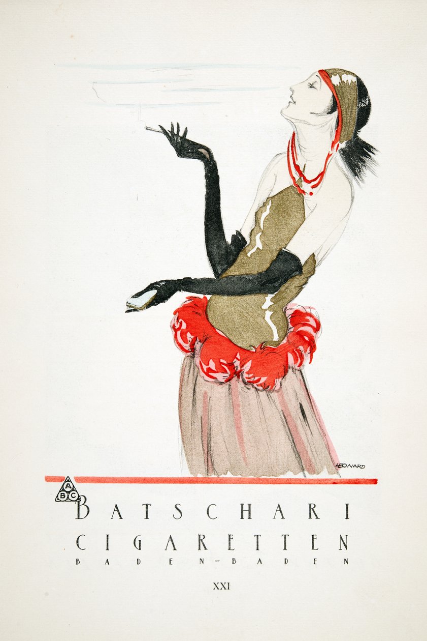 Reklama "Batschari Cigaretten", od Styl, pub.1922 (druk pochoir) autorstwa German School