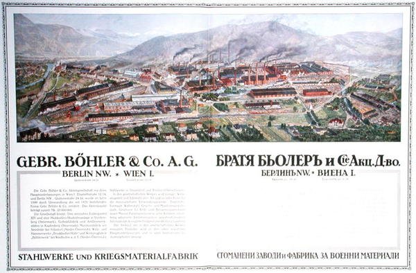 Reklama huty stali i fabryki zbrojeniowej austriackiej firmy Gebr.Boehler & Co, z bułgarskiego almanachu, ok. 1916 (litografia kolorowa) autorstwa German School