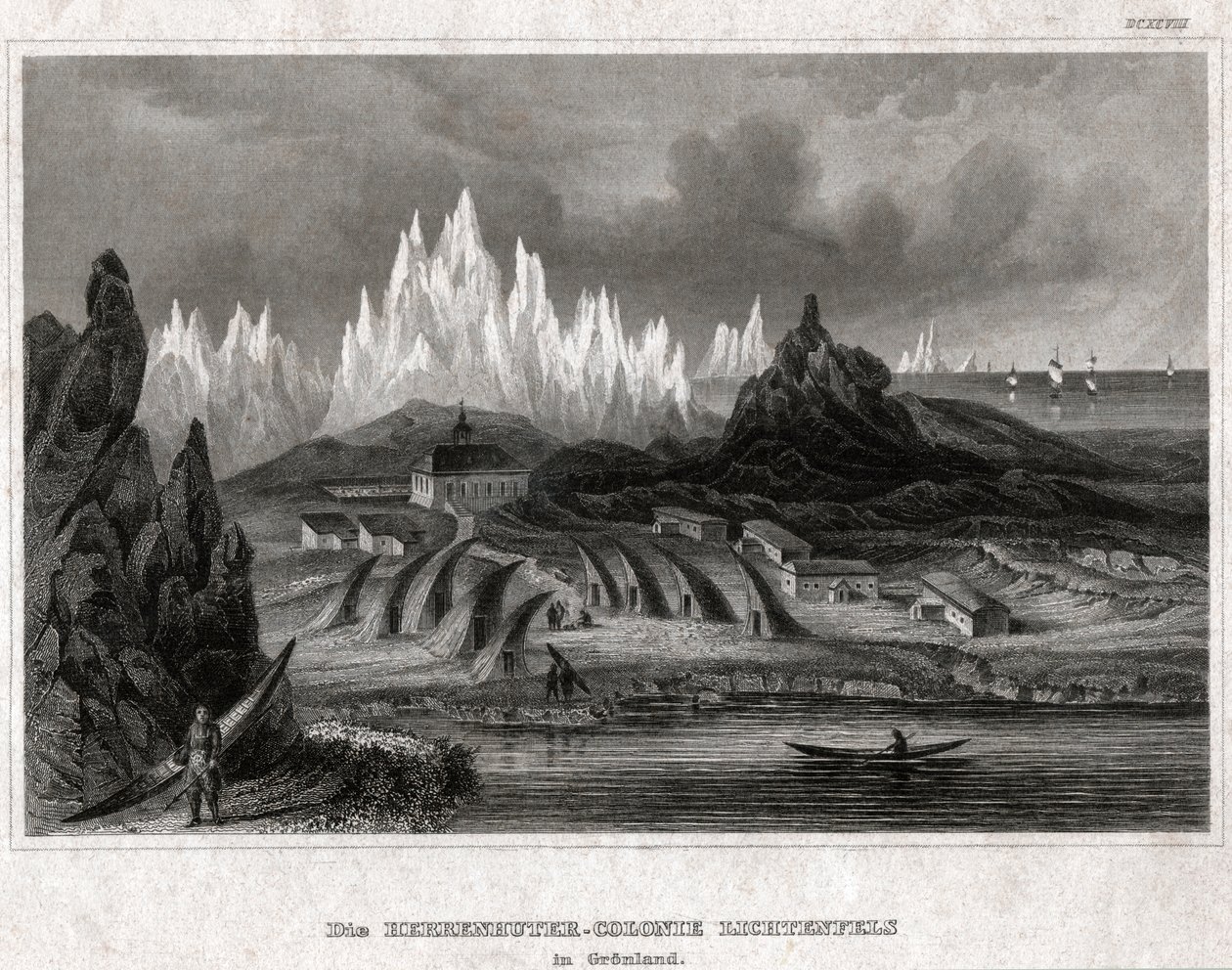 Akunnat, Grenlandia. (grafika, ok. 1850) autorstwa German School