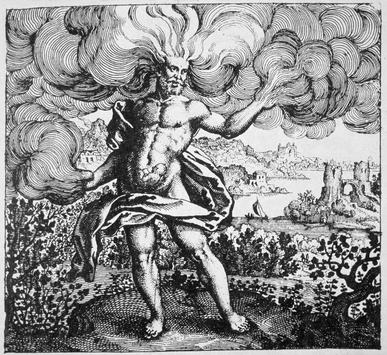 Alchemiczna Alegoria: Wiatr nosił ją w swoim Ciele, ze Srutinium Chumicum Michaela Majera (1687) zilustrowaną w historii magii opublikowanej pod koniec XIX wieku autorstwa German School