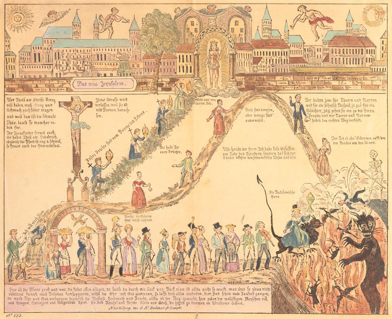 Alegoryczny obraz życia chrześcijańskiego i ziemskiego, opublikowany przez G.N. Benner, Norymberga, ok.1830 autorstwa German School