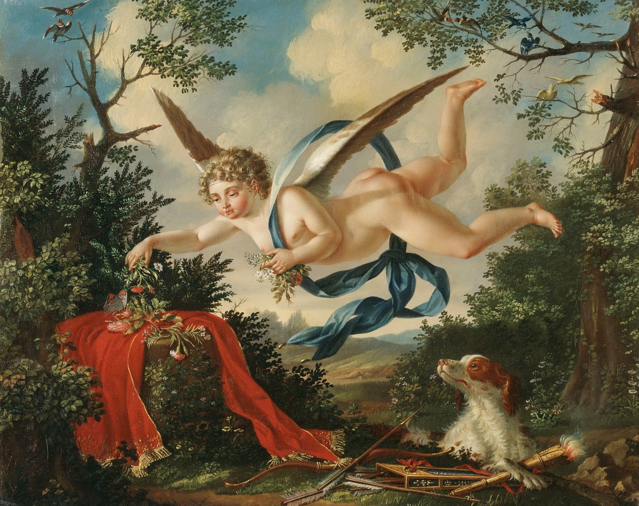 Alegorie miłości - Kupidyn zbierający kwiaty w krajobrazie, 1803 autorstwa German School