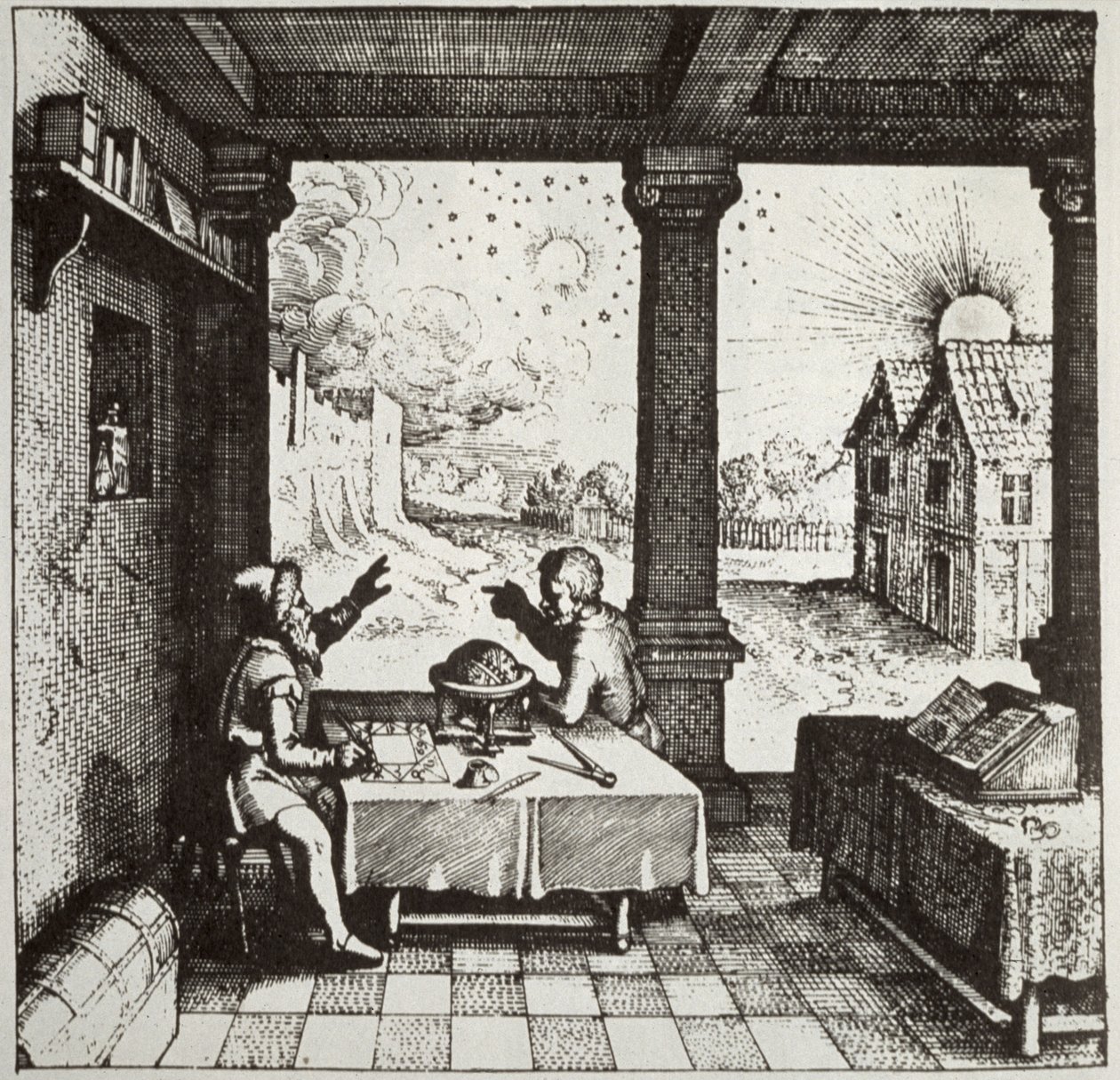 Astrolog rzucający horoskop, kopia ilustracji z Utriusque Cosmi Historia autorstwa Roberta Fludda, Oppenheim 1617, wykorzystana w Historii magii, opublikowanej pod koniec XIX wieku autorstwa German School