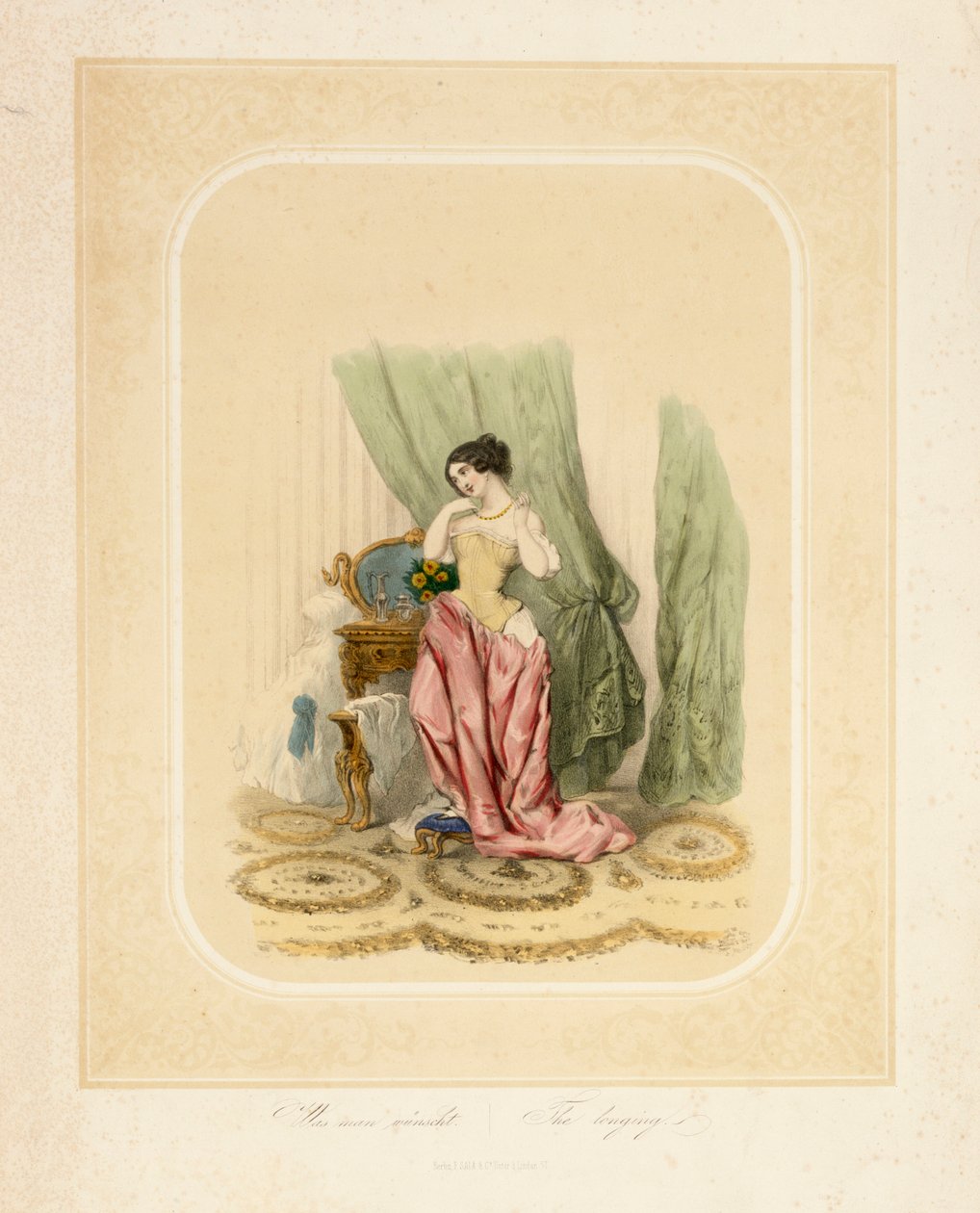 Elegancka dama przy toaletce, wydrukowana przez F. Sala & Co, Berlin, ok. 1850 autorstwa German School