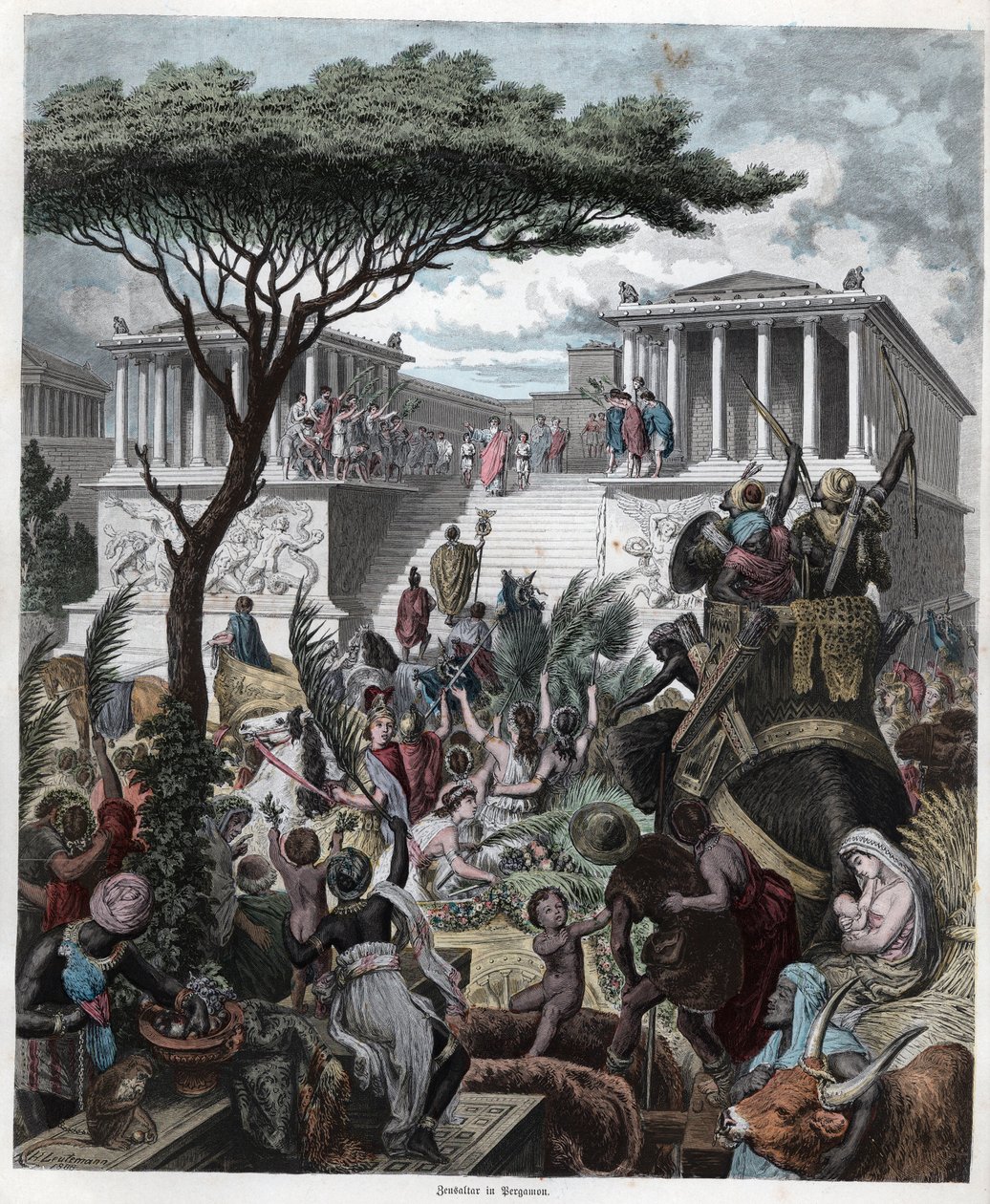 Historia starożytna. Grecja. Świątynia Jowisza w Pergamonie. Niemiecki ... (rycina) autorstwa German School