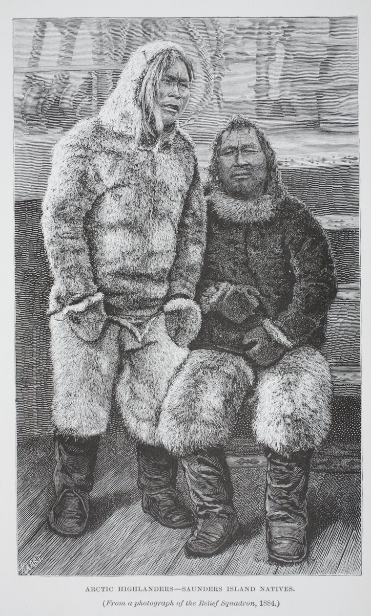 Arctic Highlanders - Saunders Island Natives, wyd. Londyn 1886 (Grawerowanie) autorstwa German School