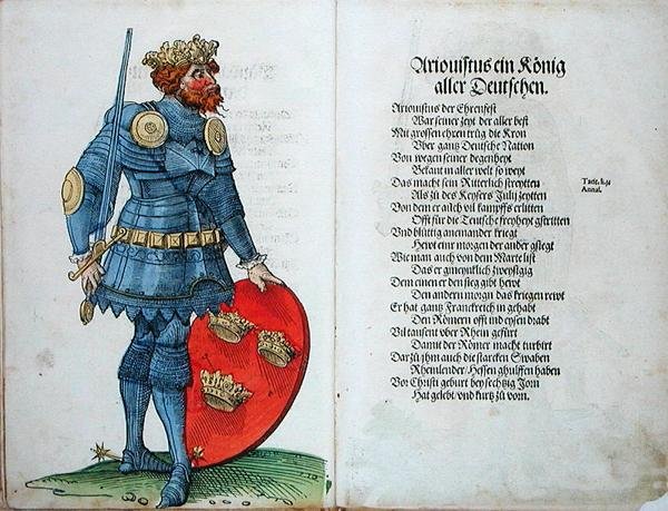 Ariowistus, król Germanów, z "Pochodzenia pierwszych dwunastu starych królów i książąt narodu niemieckiego". autorstwa German School
