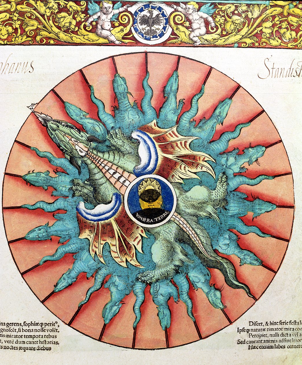 BT1.70.2 Zaćmienie Słońca, ilustracja z Astronomicum Caesareum autorstwa Petera Apiana (Bennewitz) (1495-1552) wyd. w Ingolstadt, 1540 (kolorowy drzeworyt) autorstwa German School