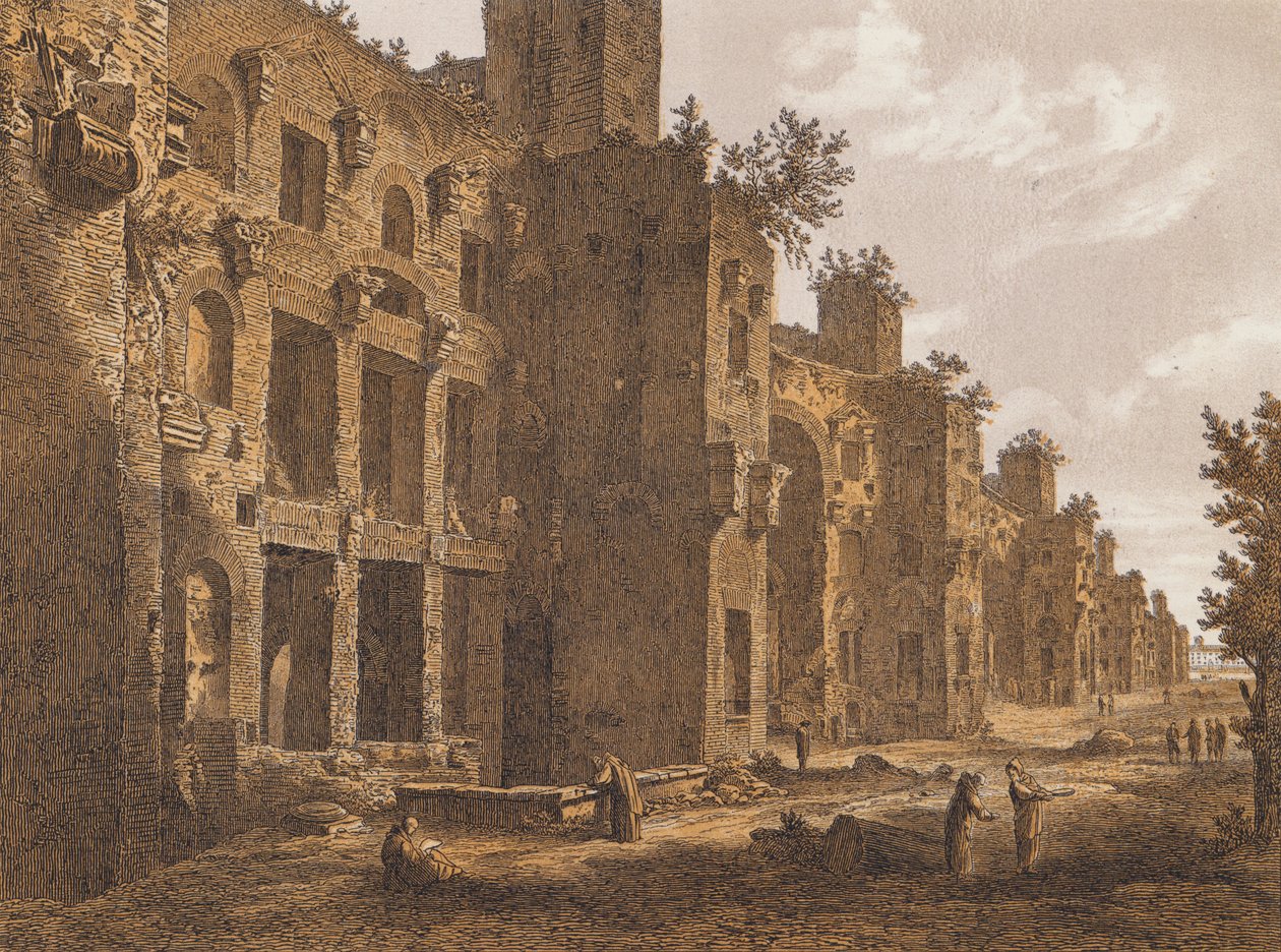 Łaźnie Dioklecjana, Rzym (kolorowa litografia) autorstwa German School