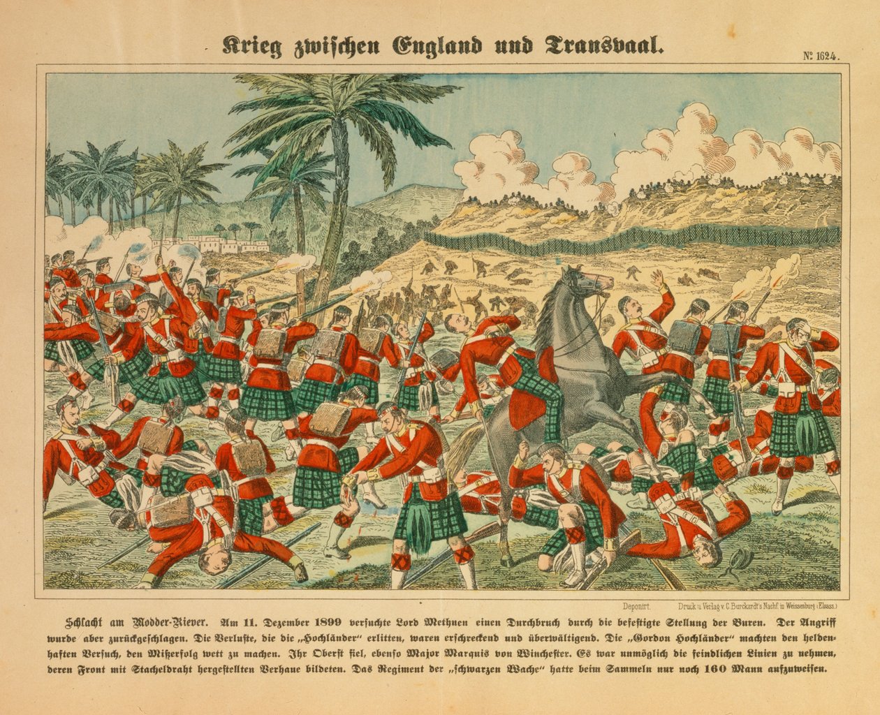 Bitwa nad rzeką Modder w wojnie burskiej, 11 grudnia 1899, gazeta wydana przez C. Burckhardt, Weissenburg, 1899 autorstwa German School