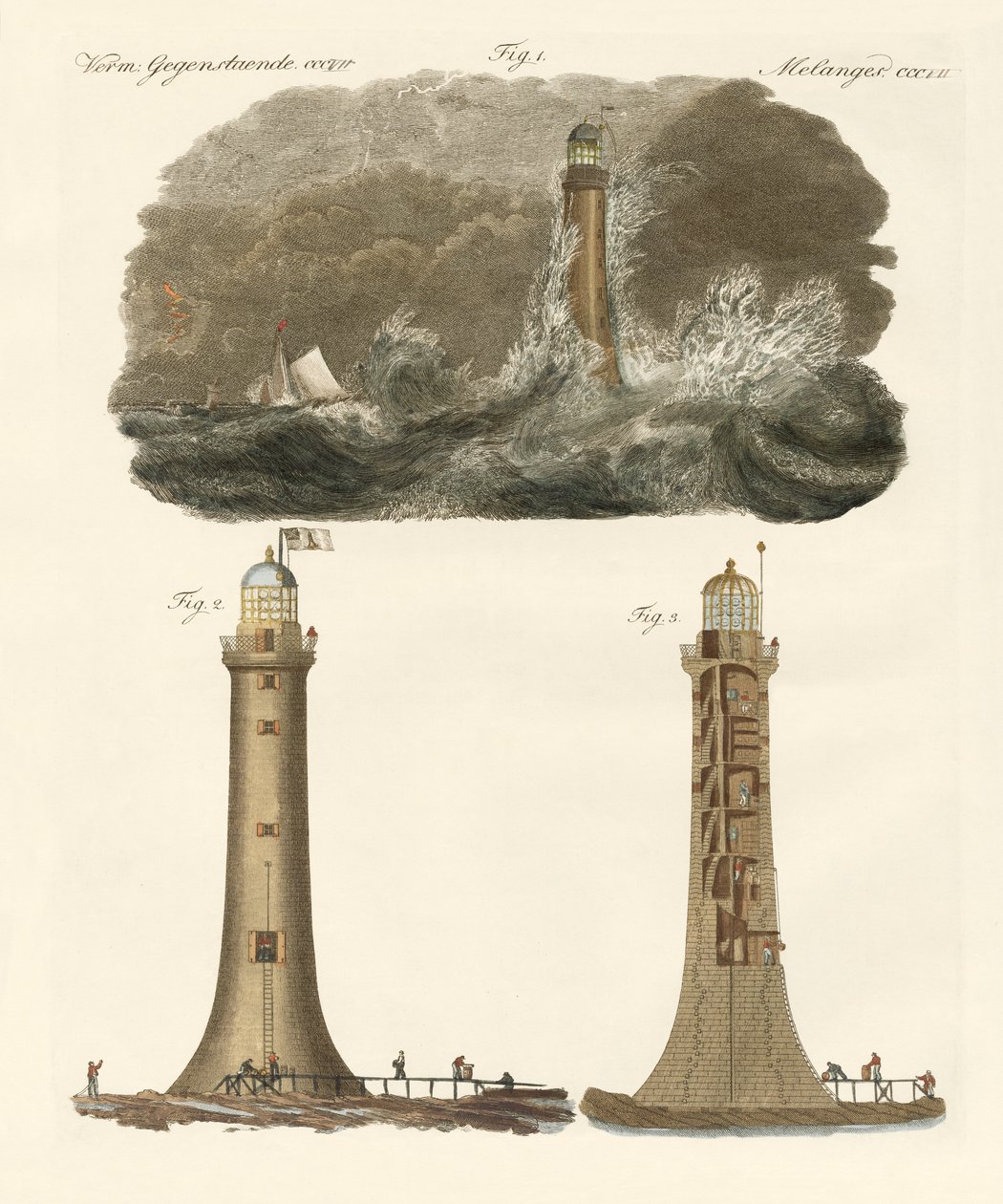 Latarnia morska Bell Rock (kolorowy grawer) autorstwa German School