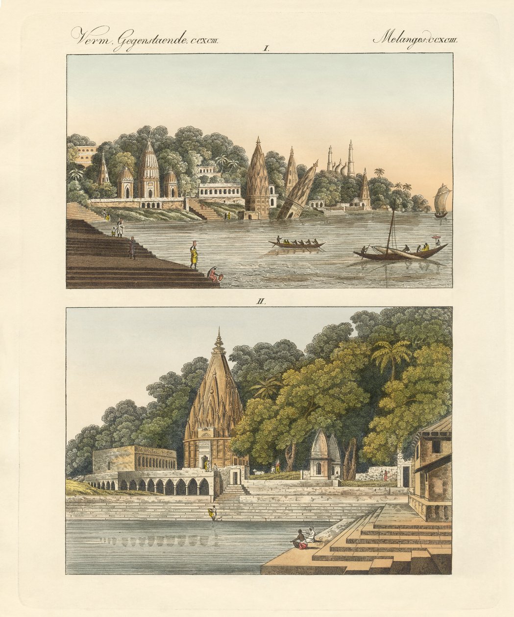 Benares i jego pagody (kolorowy grawerunek) autorstwa German School