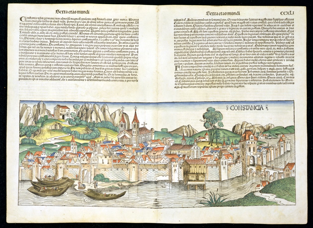 Widok Konstancji z lotu ptaka z Kroniki Norymberskiej autorstwa Hartmanna Schedla (1440-1514) 1493 autorstwa German School