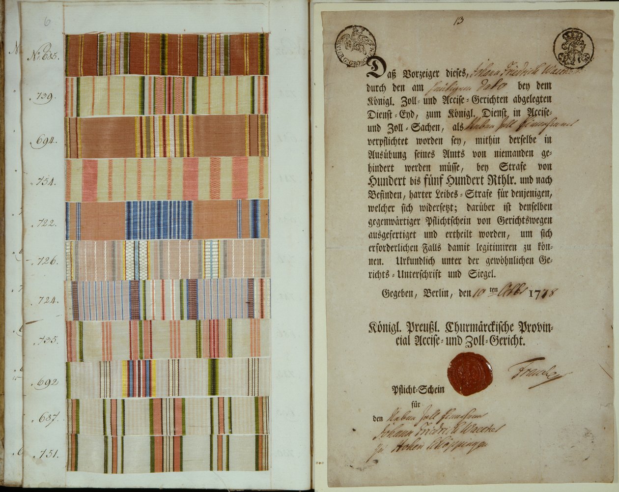 Wstęgi kampanii i metryka służby żołnierza w Królewskiej Armii Pruskiej, 1778 autorstwa German School