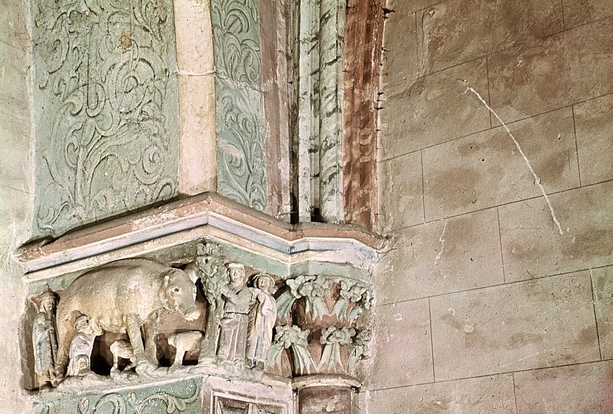 Kapitał przedstawiający Judensau, ok. 1301-25 (kamień) autorstwa German School