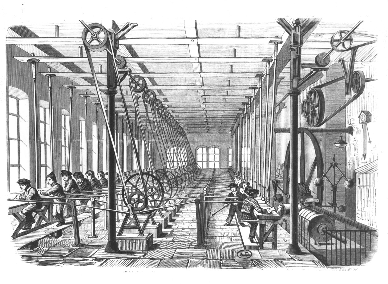 Dzieci pracujące w fabryce papieru w Aschaffenburg, Niemcy, 1858 autorstwa German School