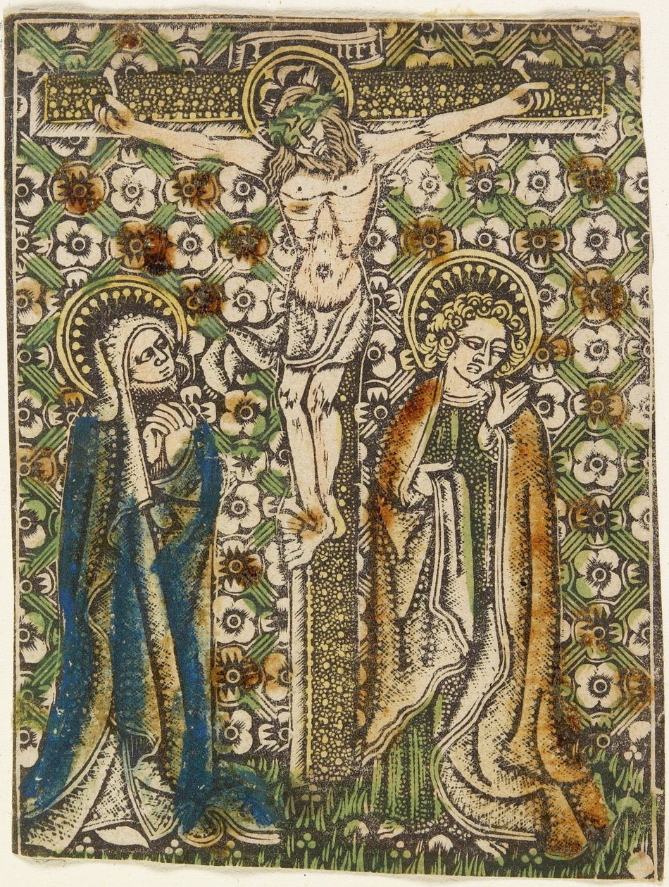 Chrystus na krzyżu z Maryją i św. Janem, ok. 1460 (metaloplastyka) autorstwa German School