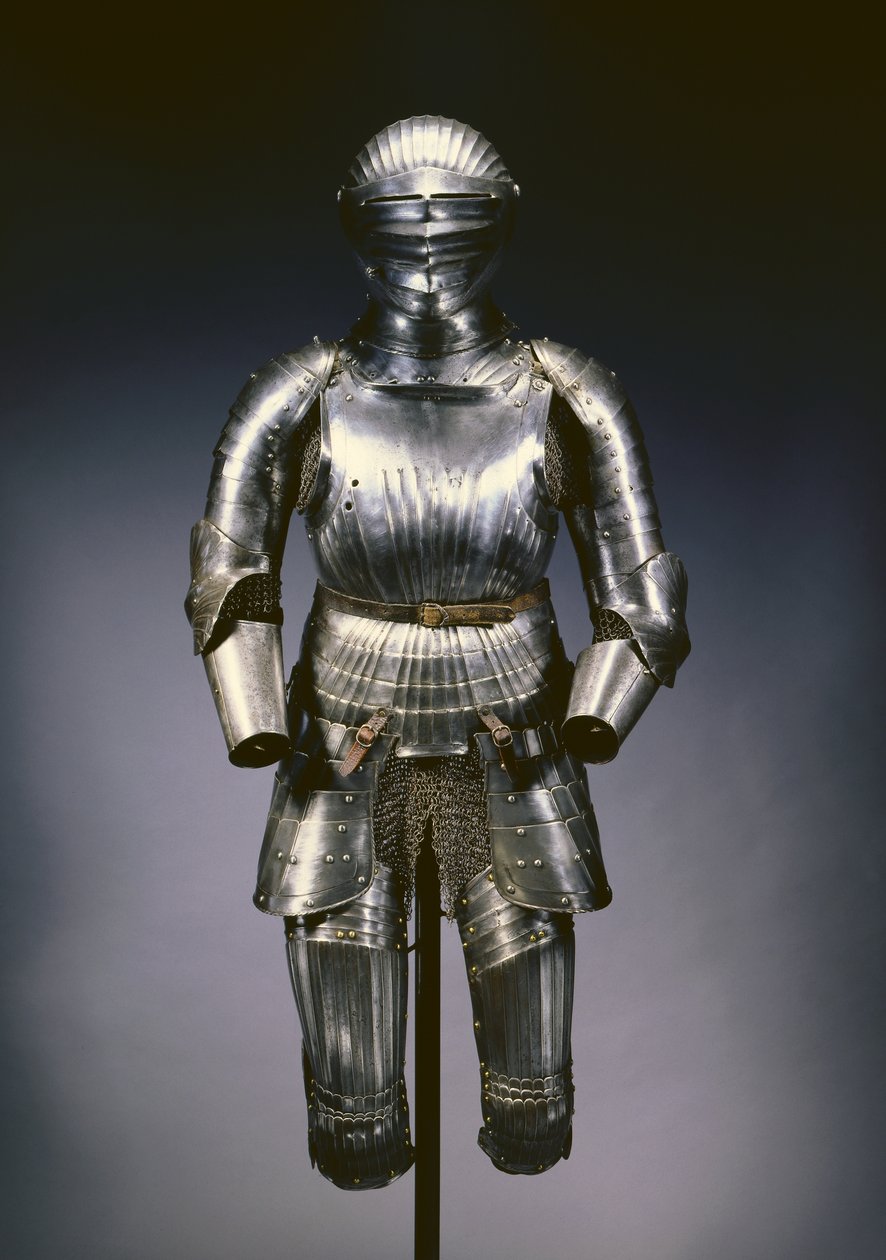 Zamknięty hełm i częściowa zbroja w stylu Maksymiliana, Norymberga, ok.1525 autorstwa German School