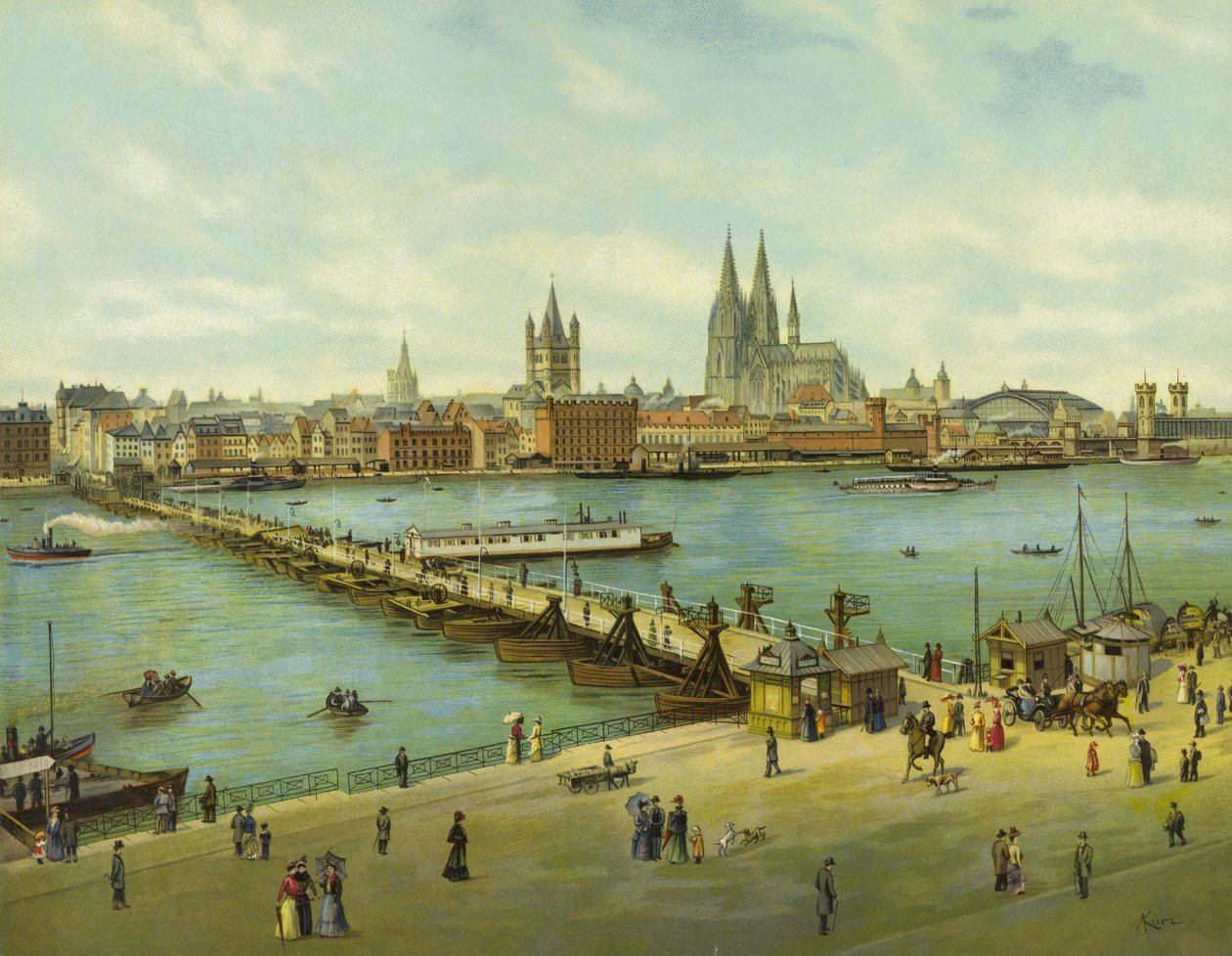 Kolonia, rzeka Ren (chromolit) autorstwa German School