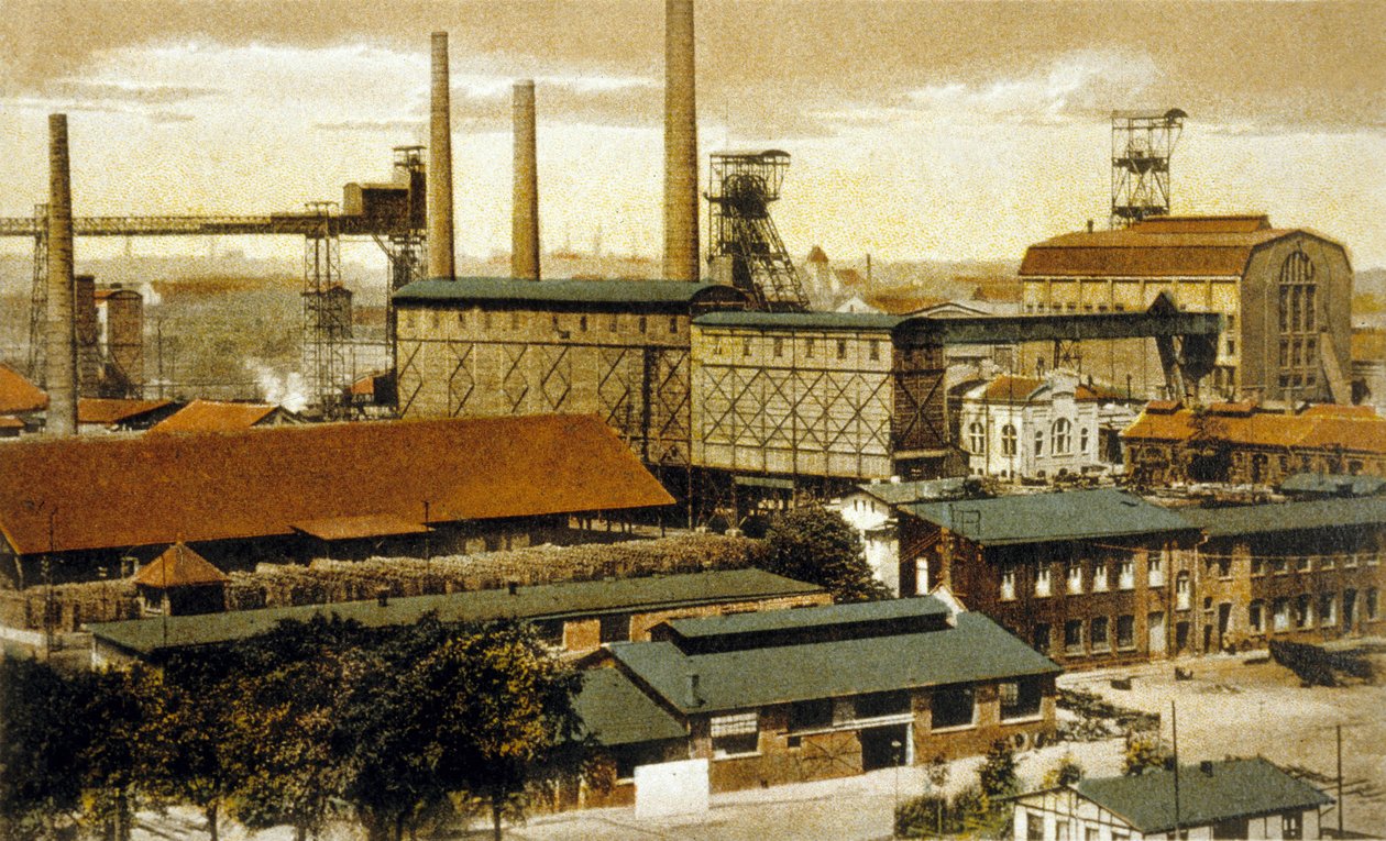 Kopalnia węgla Concordia, Oberhausen, Niemcy (kolor grawerowany) autorstwa German School