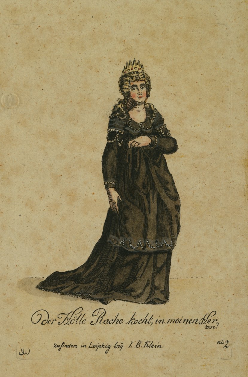 Projekt kostiumu do roli Królowej Nocy w operze Czarodziejski flet Wolfganga Amadeusza Mozarta, wydanej w Lipsku przez I. B. Kleina, 1793 (kolorystyka) autorstwa German School